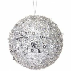 The Christmas Palace Christmas Ornaments 5" SILVER SEQUINED BALL ORNAMENT SET OF 6