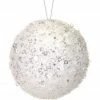 The Christmas Palace 5" WHITE SEQUINED BALL ORNAMENT SET OF 6