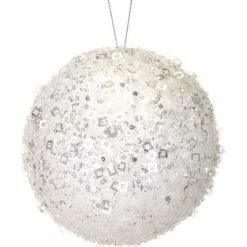 The Christmas Palace 5" WHITE SEQUINED BALL ORNAMENT SET OF 6