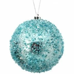 The Christmas Palace 4" BLUE ICED METALLIC BALL ORNAMENT SET OF 12 Christmas Ornaments