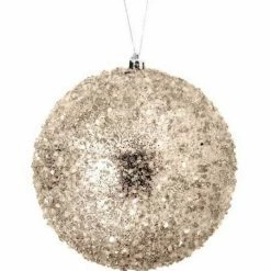 The Christmas Palace Christmas Ornaments 6" CHAMPAGNE ICED METALLIC BALL ORNAMENT SET OF 6
