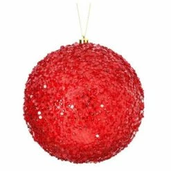 The Christmas Palace Christmas Ornaments 6" RED ICED METALLIC BALL ORNAMENT SET OF 6