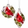 The Christmas Palace 4"-5.5" RED & WHITE CARDINAL & BERRY GLASS ORNAMENT ASSORTED SET OF 6