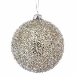 The Christmas Palace 4" PLATINUM BEADED GLASS BALL ORNAMENT SET OF 6 Christmas Ornaments