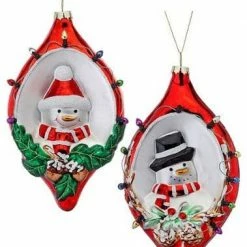 The Christmas Palace 6" SANTA & SNOWMAN GLASS FINIAL ASSORTED SET OF 4 Christmas Ornaments