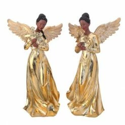 The Christmas Palace 14" GOLD REGAL ANGEL SET OF 2 Angels & Toppers