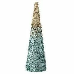 The Christmas Palace Table Tops 18" CHAMPAGNE & BLUE SEQUIN CONE TREE
