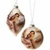 The Christmas Palace 4-5" BROWN CHICKADEE BALL GLASS ORNAMENT ASSORTED SET OF 6