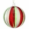 The Christmas Palace 5" GLASS RED & GREEN STRIPE CLEAR BALL ORNAMENT SET OF 6 Christmas Ornaments