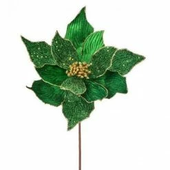 The Christmas Palace Flowers 24" GREEN BEADED POINSETTIA PICK SET OF 12
