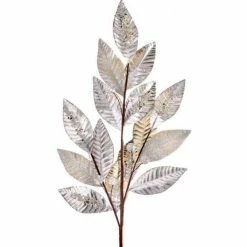 The Christmas Palace Gilded Elegance 28" CHAMPAGNE METALLIC BEADED LEAF SPRAY SET OF 6