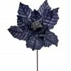 The Christmas Palace 24" BLUE METALLIC VEINED POINSETTIA STEM SET OF 12 Flowers