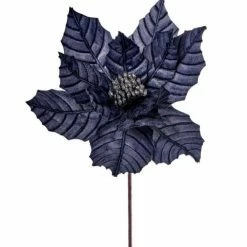 The Christmas Palace 24" BLUE METALLIC VEINED POINSETTIA STEM SET OF 12 Flowers