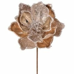 The Christmas Palace 24" CHAMPAGNE METALLIC ICE CHUNKS MAGNOLIA STEM SET OF 6 Flowers
