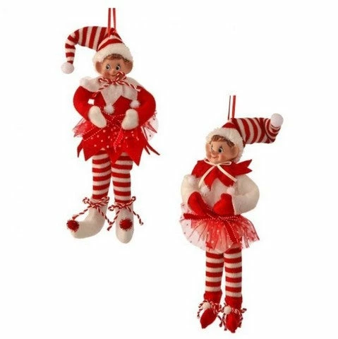 Outlet π The π Christmas Palace 9" RED & WHITE VELVET BENDABLE PEPPERMINT ELF ORNAMENT SET OF 2 𧨠1 The Christmas Palace 9" RED & WHITE VELVET BENDABLE PEPPERMINT ELF ORNAMENT SET OF 2