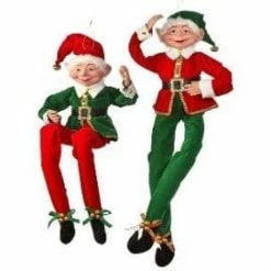 The Christmas Palace 30" FABRIC RED & GREEN TIDINGS BENDABLE ELF ORNAMENT ASSORTED SET OF 2 Christmas Ornaments