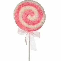 The Christmas Palace 22" PINK & WHITE SPARKLE CANDY SWIRL LOLLIPOP SET OF 6 Peppermint Swirl