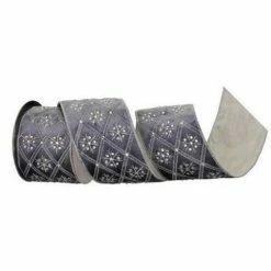 The Christmas Palace 4" X 5YD BLUE VELVET DIAMOND SNOWFLAKE & JEWEL RIBBON All About The Blues