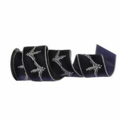 The Christmas Palace All About The Blues 4" X 5YD BLUE EMBROIDERED ACANTHUS LEAF JEWEL RIBBON