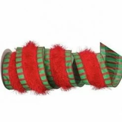 The Christmas Palace 4" X 10YD RED & GREEN FRINGED CENTER RIBBON