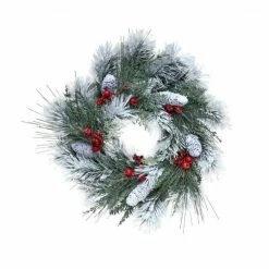 The Christmas Palace 24" FROSTED PINE CONE FRESH BERRY WREATH Wreaths
