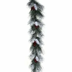 The Christmas Palace 4 FT FROSTED PINE CONE FRESH BERRY GARLAND Garlands