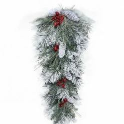 The Christmas Palace 32" FROSTED PINE CONE FRESH BERRY TEARDROP Garlands