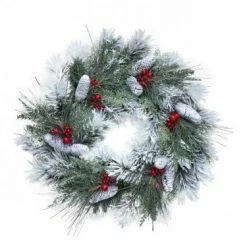 The Christmas Palace Wreaths 30" FROSTED PINE CONE FRESH BERRY WREATH