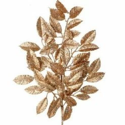 The Christmas Palace 31" CHAMPAGNE CAMELIA LEAF SPRAY SET OF 6 Stems & Picks