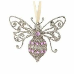 The Christmas Palace 4" BEE JEWEL ORNAMENT WITH PINK GEM SET OF 4 Christmas Ornaments