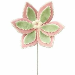 The Christmas Palace 24" PINK & GREEN FROSTED LAYERED CAKE POINSETTIA STEM SET OF 6