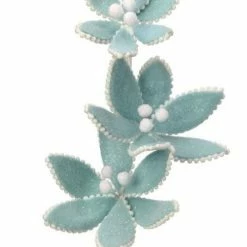 The Christmas Palace 24" BLUE FROSTED TRIPLE CANDY POINSETTIA STEM SET OF 6