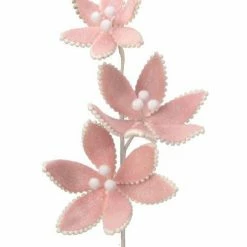 The Christmas Palace Stems & Picks 24" PINK FROSTED TRIPLE CANDY POINSETTIA STEM SET OF 6