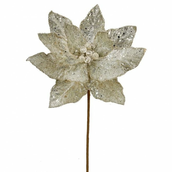 Cheap 𧨠The π Christmas Palace Flowers 24" PLATINUM MICRO BEADED SEQUINS POINSETTIA STEM SET OF 6 π 1 The Christmas Palace Flowers 24" PLATINUM MICRO BEADED SEQUINS POINSETTIA STEM SET OF 6