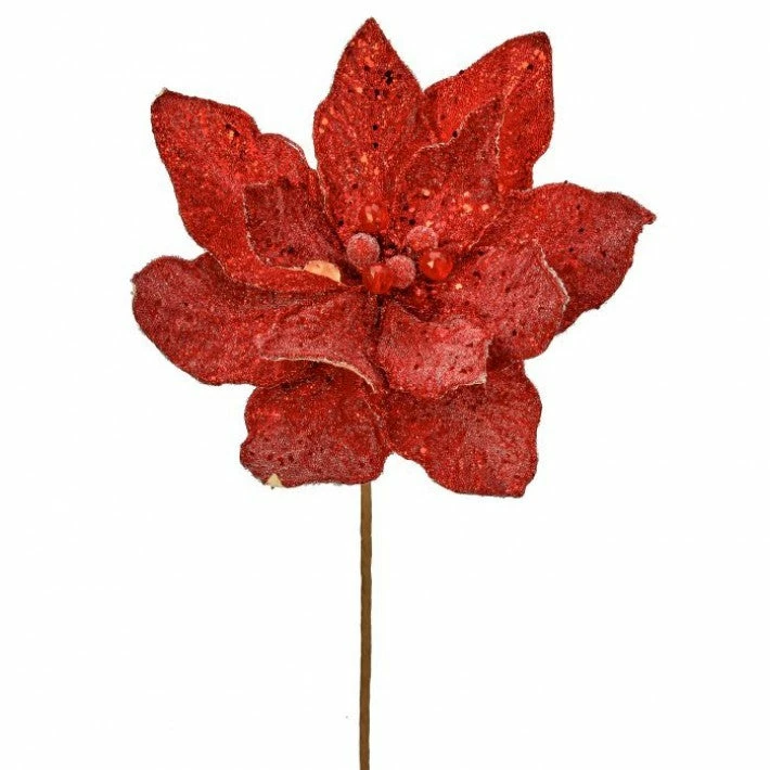 Brand new π The π Christmas Palace 24" RED MICRO BEADED SEQUINS POINSETTIA STEM SET OF 6 π 1 The Christmas Palace 24" RED MICRO BEADED SEQUINS POINSETTIA STEM SET OF 6