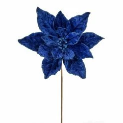 The Christmas Palace Flowers 24" BLUE SAPHIRE DELUXE VELVET POINSETTIA STEM SET OF 6