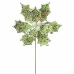 The Christmas Palace 24" GREEN SPRINKLES CANDY POINSETTIA STEM SET OF 6