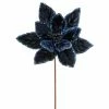 The Christmas Palace 24" MIDNIGHT BLUE VELVET SEQUINS EDGE POINSETTIA STEM SET OF 12 Flowers