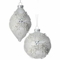 The Christmas Palace 4" - 6" WHITE HOLLY KISMET GLASS ORNAMENT ASSORTED SET OF 6