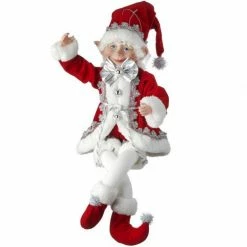 The Christmas Palace 17" RED, SILVER, & WHITE BENDABLE FABRIC ELF