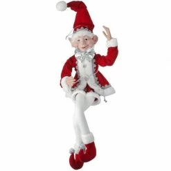 The Christmas Palace 30" RED, SILVER, & WHITE BENDABLE FABRIC ELF
