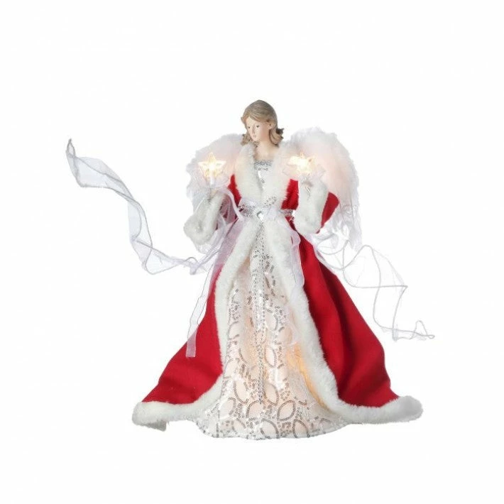 Wholesale π The π Christmas Palace 16" RED & SILVER ANGEL TREE TOPPER WITH 10 LIGHTS π 1 The Christmas Palace 16" RED & SILVER ANGEL TREE TOPPER WITH 10 LIGHTS
