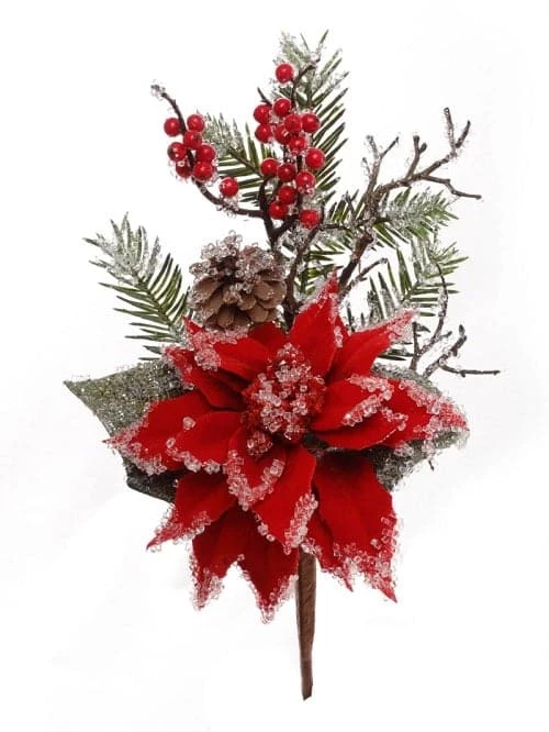Best Sale π The π Christmas Palace Stems & Picks 16" RED ICED POINSETTIA PINE PICK SET OF 6 π― 1 The Christmas Palace Stems & Picks 16" RED ICED POINSETTIA PINE PICK SET OF 6