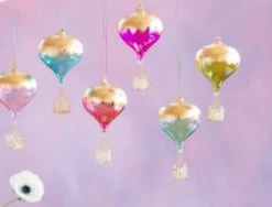 The Christmas Palace GLITTERVILLE STUDIOS 6" GOLD LEAF HOT AIR BALLON ASSORTED SET OF 6 Christmas Ornaments