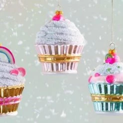 The Christmas Palace GLITTERVILLE STUDIO 4" CUPCAKE ORNAMENT ASSORTED SET OF 3