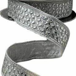 The Christmas Palace 1.5" X 10YD SILVER METALLIC DUPION WITH FLOWER CRYSTAL TRIM