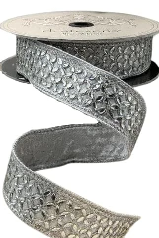 Best Pirce π The π Christmas Palace 1.5" X 10YD SILVER METALLIC DUPION WITH FLOWER CRYSTAL TRIM βοΈ 1 The Christmas Palace 1.5" X 10YD SILVER METALLIC DUPION WITH FLOWER CRYSTAL TRIM