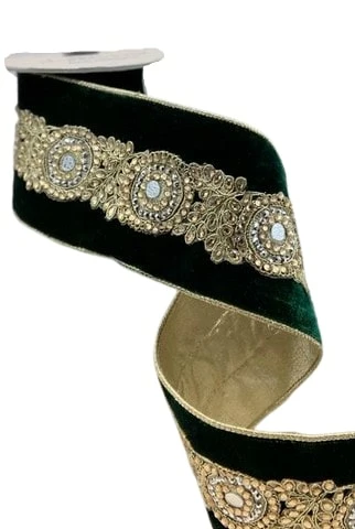 Outlet π The π Christmas Palace Ribbon & Bows 4" X 5YD EMERALD GREEN WITH GOLD JEWELS RIBBON π 1 The Christmas Palace Ribbon & Bows 4" X 5YD EMERALD GREEN WITH GOLD JEWELS RIBBON