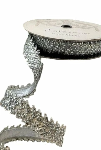 New βοΈ The π Christmas Palace 1.5" X 10YD METALLIC DUPION SILVER CRYSTAL TRIM RIBBON π€© 1 The Christmas Palace 1.5" X 10YD METALLIC DUPION SILVER CRYSTAL TRIM RIBBON