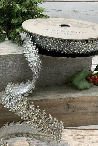 New βοΈ The π Christmas Palace 1.5" X 10YD METALLIC DUPION SILVER CRYSTAL TRIM RIBBON π€© 2 The Christmas Palace 1.5" X 10YD METALLIC DUPION SILVER CRYSTAL TRIM RIBBON